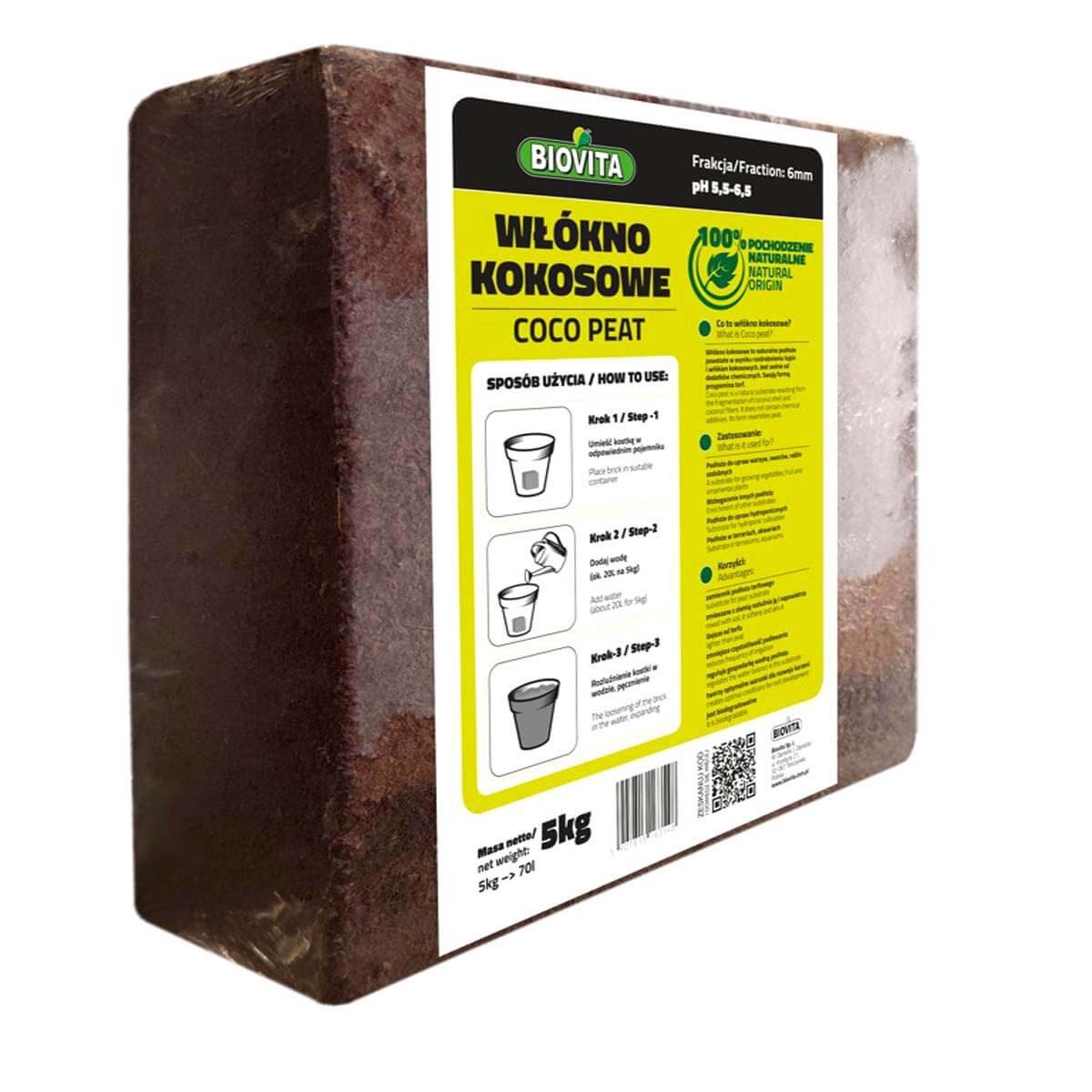 Podłoże kokosowe prasowane - brykiet Biovita