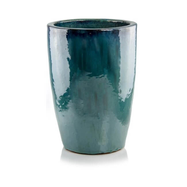 Turkusowa ceramiczna donica szkliwiona w kształcie urny