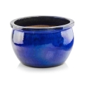 Niska okrągła kobaltowa donica ceramiczna szkliwiona