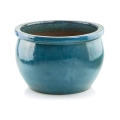 Niska okrągła turkusowa donica ceramiczna szkliwiona