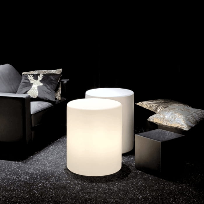 Biała lampa LED stolik pufa Micante Gioia