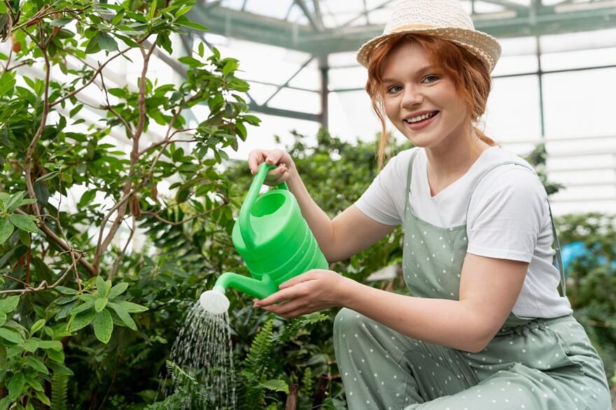 Nastolatka podlewa rośliny