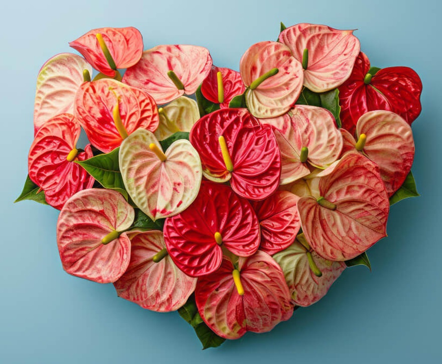 Dekoracja z kwiatów anturium na walentynki 