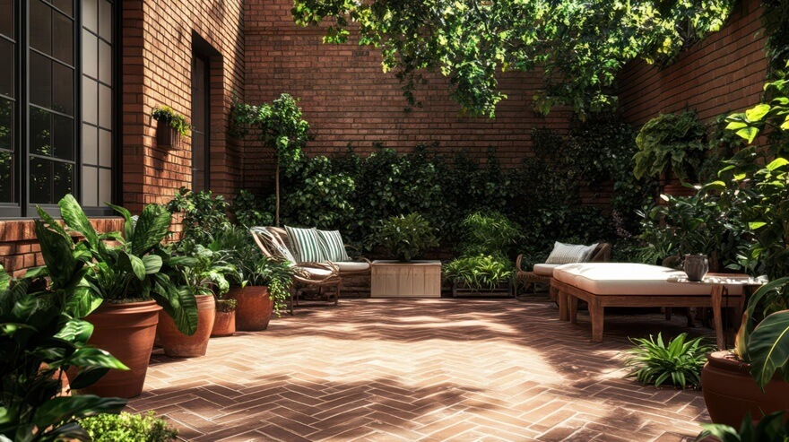 Stylowe patio z cegłą klinkierową